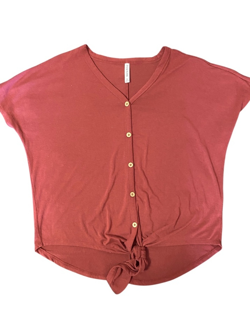 Zenana Outfitters • Brick Red • Oversized • Button-Front Tie Hem Top